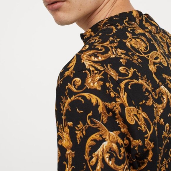 Black Patterned Slim Fit Shirt - Picture 2 of 4